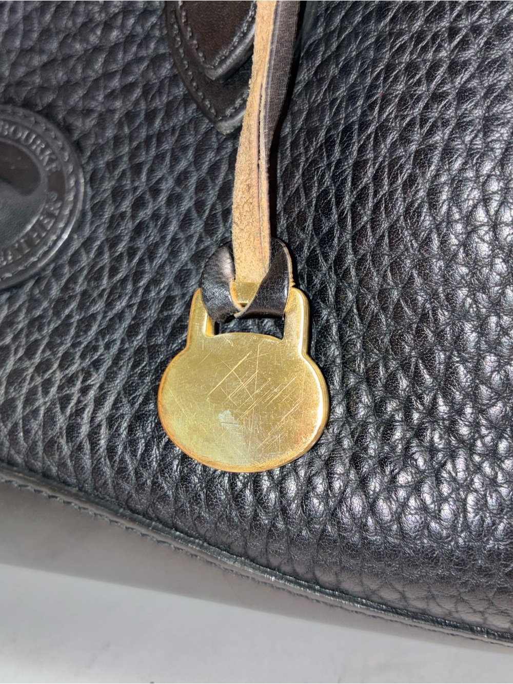 Vintage Dooney & Bourke Boston Black Pebbled Leather Satchel with Brass Hardware - Picture 6 of 13